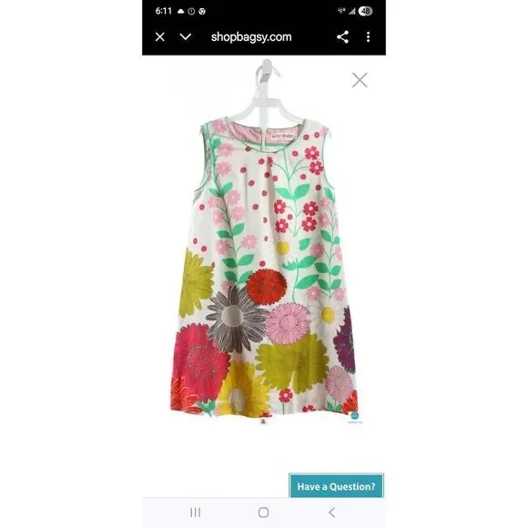 Mini Boden |Childs White Floral Lin/Ctn Dress, Slvls, Piped Neck & Armhole, 5-6Y - Picture 3 of 10